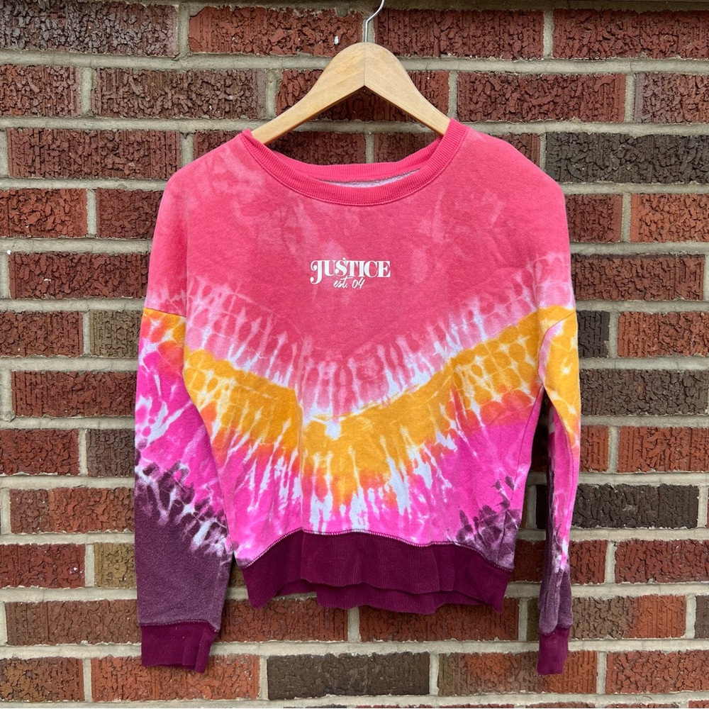 Justice Pink and Orange Tie Dye Pullover Sweatshirt